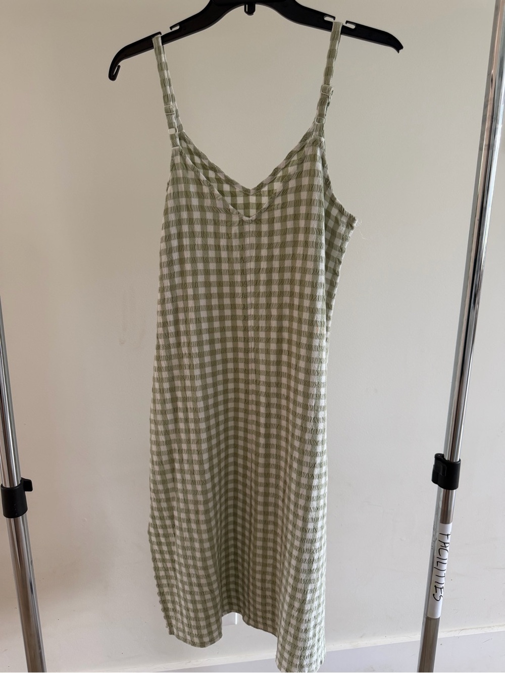Light Green Gingham Midi Slip Dress - Sleeveless V-Neck